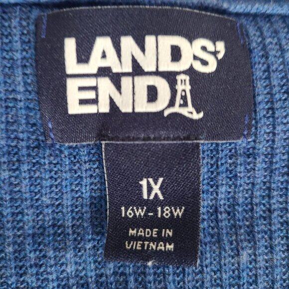Land's End Women's Cardigan Size 1X Sweater Blue Button-Front Cotton Pockets - Picture 5 of 10